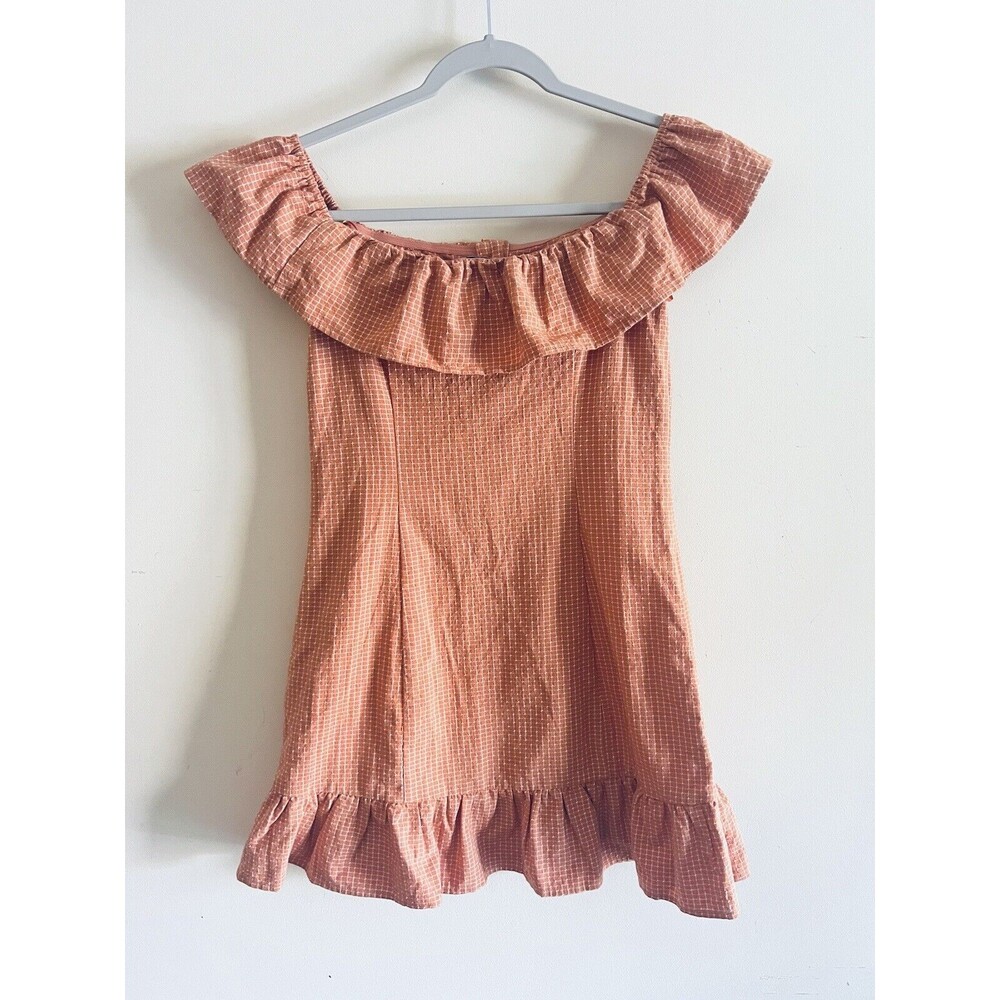 Lush Clothing Gingham Print Off Shoulder Plaid Button Mini Dress Size‎ Small - Picture 2 of 3